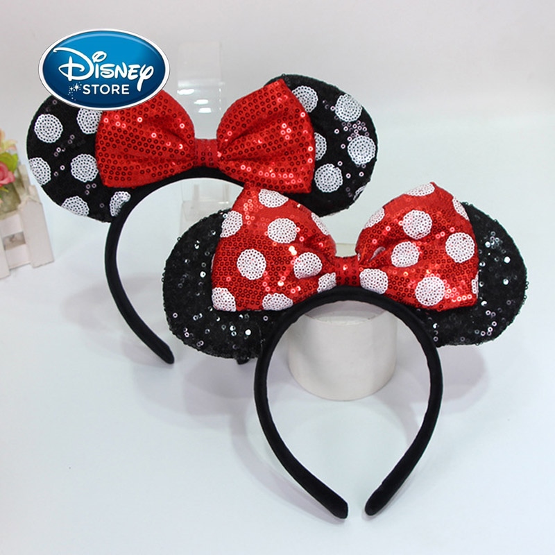 Disney Minnie Bow Headband Cartoon Classic Sequin Mickey Mouse Ear Hair