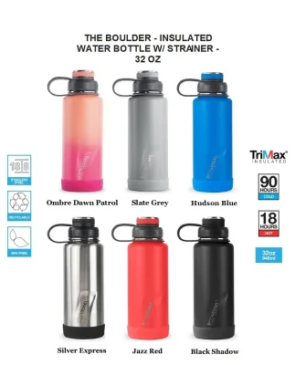 ECOVESSEL THE BOULDER - INSULATED WATER BOTTLE W/ STRAINER - 32 OZ