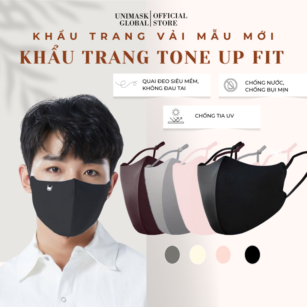 Khẩu Trang UNICARE Tone Up Fit, Khẩu trang vải chống tia UV đeo không đau tai, vải mềm mịn, tái sử dụng nhiều lần