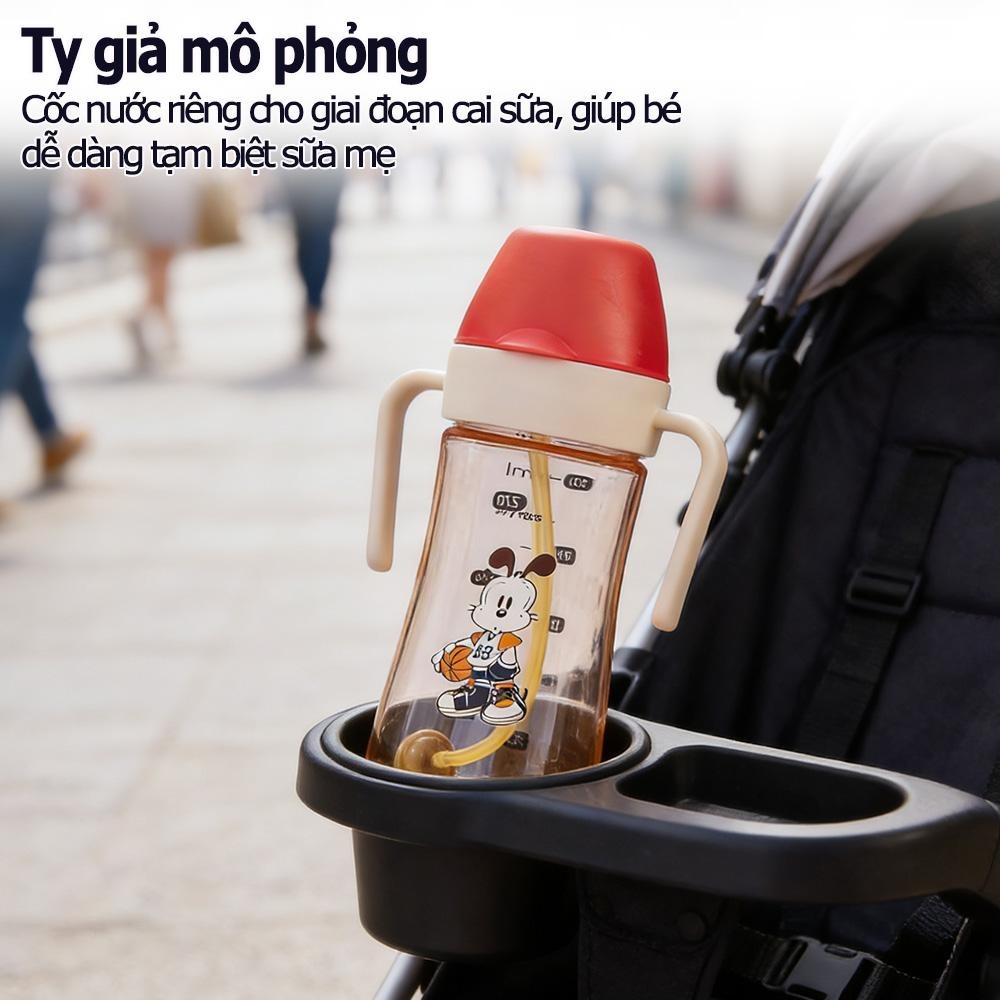Họa tiết hoạt hình dễ thương Bình sữa PPSU an toàn, ống hút silicone mềm, vệ sinh dễ sử dụng