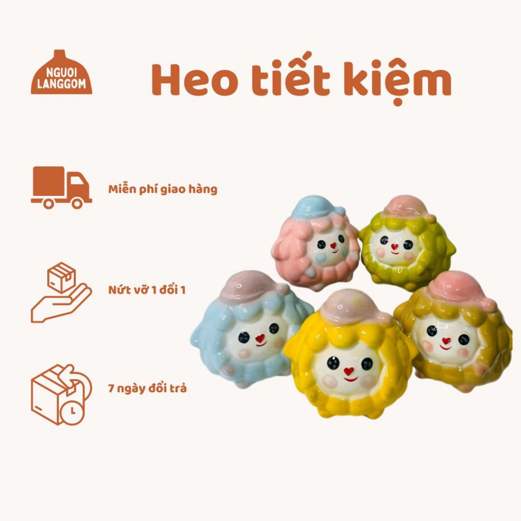 Lợn đất heo đất ống heo tiết kiệm - Cừu đội mũ cute - Bát Tràng