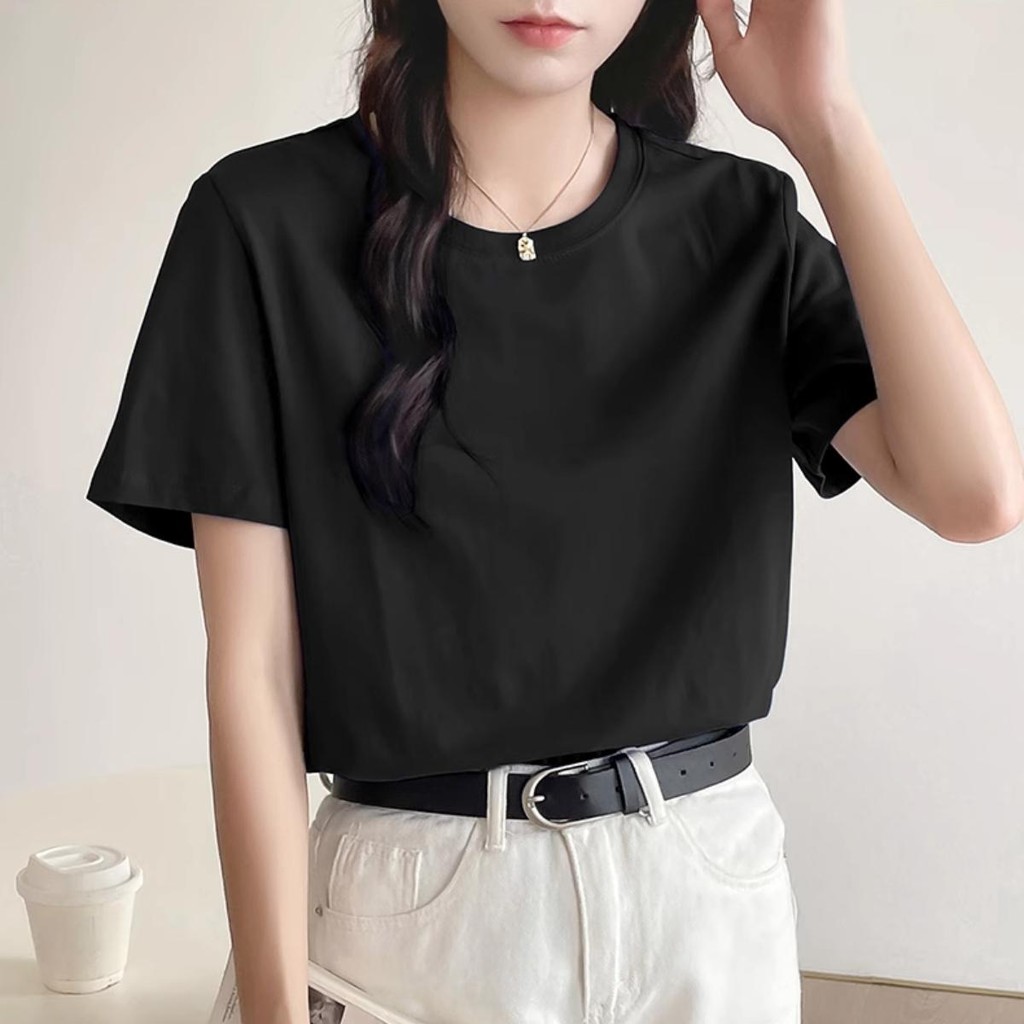 Áo Thun Trơn Bigsize Nữ Áo Phông Cổ Tròn Tay Ngắn Form Rộng Basic Vải Cottton Mềm Cho Chubby A843