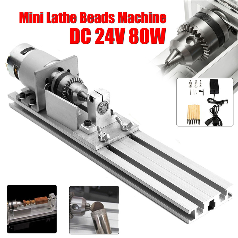 Máy tiện Mini Máy hạt DC 24V động cơ Phật ngọc trai Lathe chế biến gỗ tự làm Lathe Engraver Set mài 