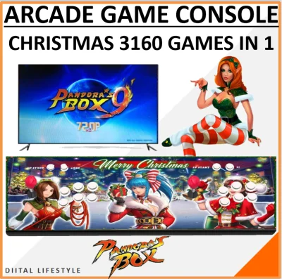 Ready Stocks !!! Pandora 9S Arcade Game Console Christmas Design Christmas Gift New Game Box 9 3160 in 1 Arcade Game Acrylic console 2 Players joystick stick controller console HDMi