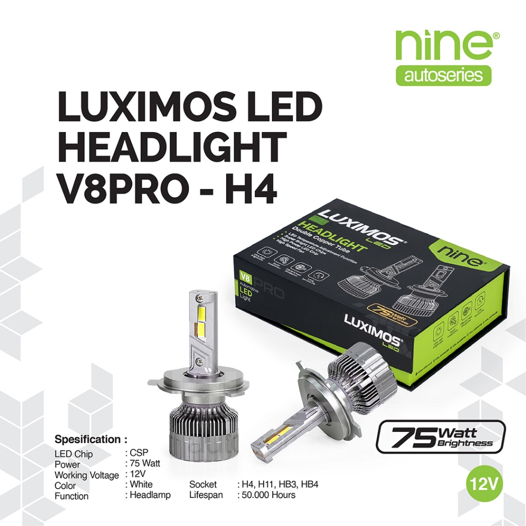 LUXIMOS Lampu Utama Mobil 75W H4 H11 Foglamp Headlamp Extreme Bright White V8 PRO - NINE AUTOSERIES Harga 619,900 Ringgit*Penghantaran Percuma