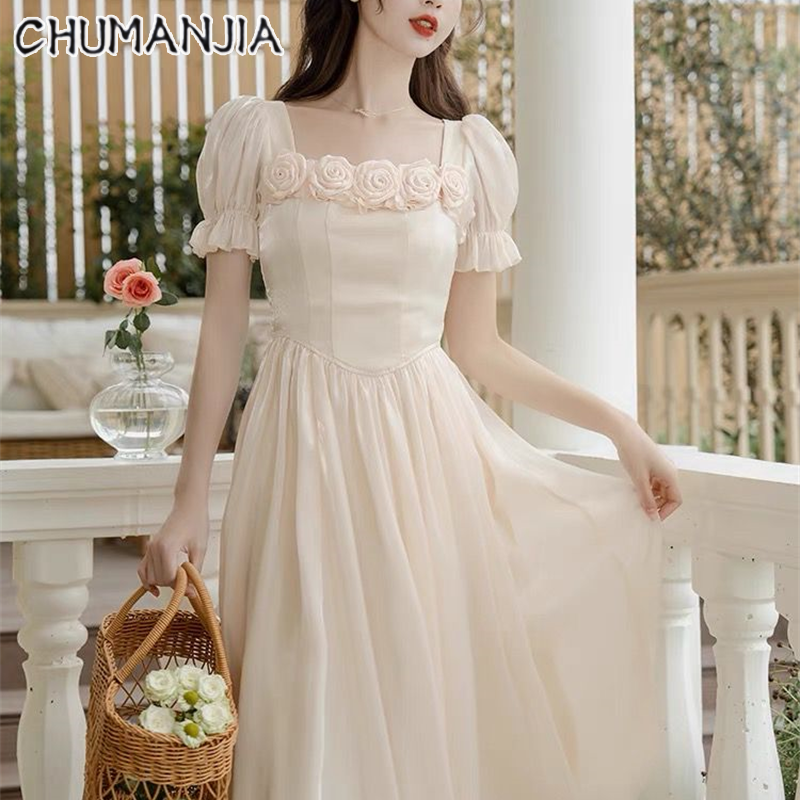 Chu Man Jia Pháp Đầm công chúa Ren Đầm trắng Cho Phụ Nữ