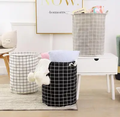 In Stock Waterproof Folding Laundry Basket Cotton and Linen Dirty Clothes Bucket Storage Bucket Foldable Dirty Clothes、Toy Shou Na Tong