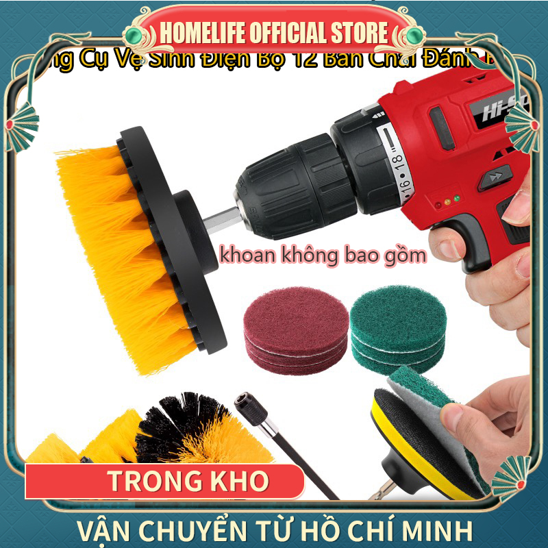 Bộ 12 đầu bàn chải máy khoan điện,Đầu cọ bàn chải vệ sinh nhà cửa đa năng,Cái Bộ Gắn Cọ Khoan,Máy Chà Sàn Điện Miếng Cọ Rửa Dụng Cụ Vệ Sinh Đa Năng