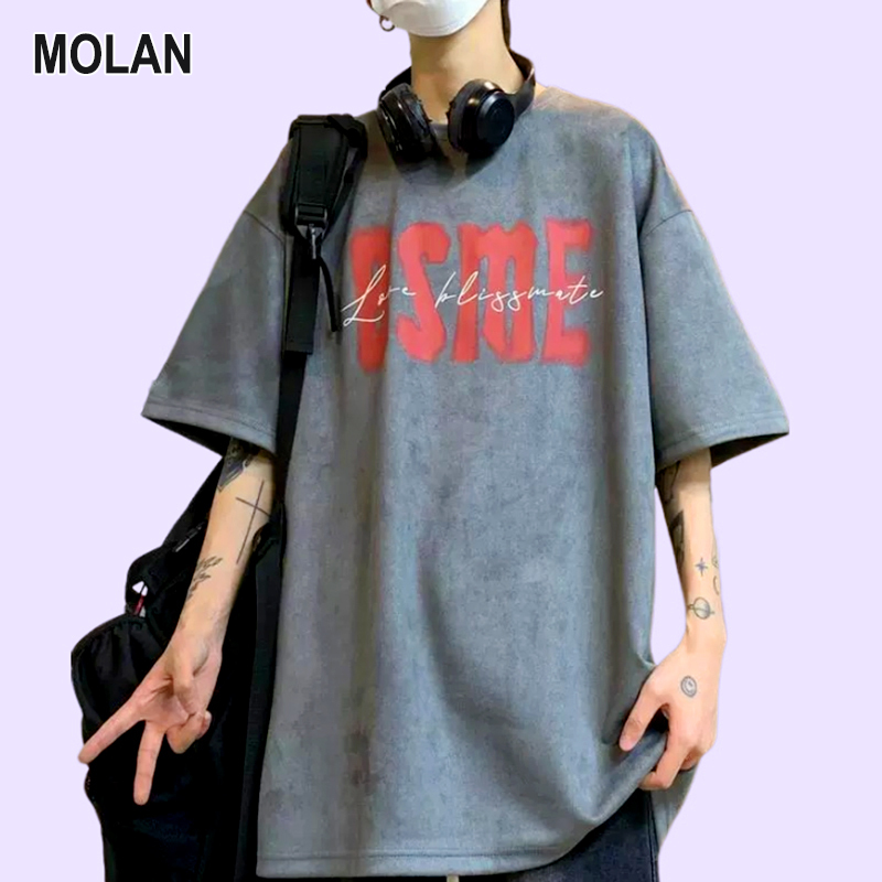 MOLAN Áo thun cho nam Người Đàn Ông Của Mỹ T-Shirt Mùa Hè phong cách mới Tất Cả Các cổ tròn Ins cho nam ngắn tay Nữ Với Quá Khổ Lỏng Áo Sơ Mi Giản Dị