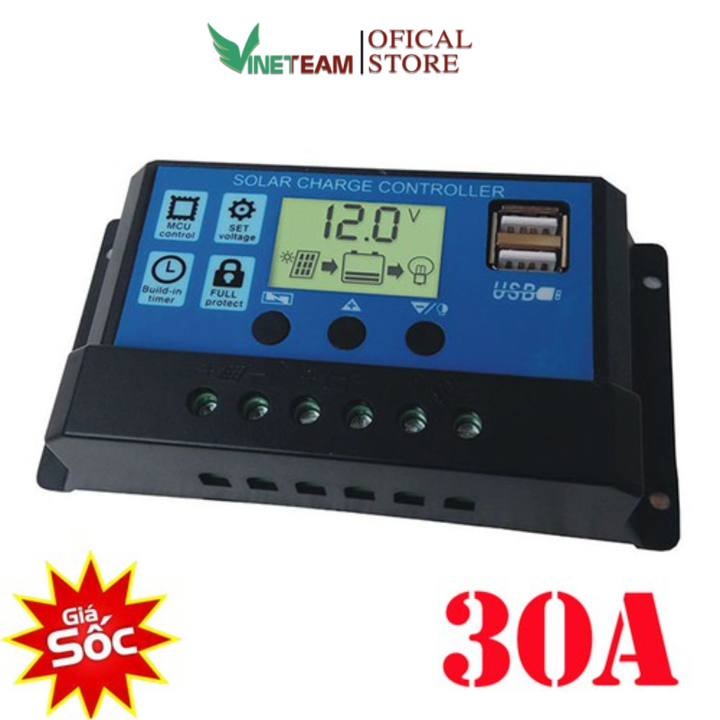 Điều khiển sạc năng lượng mặt trời PWM 10A / 20A / 30A LOẠI 1 Đủ công suất