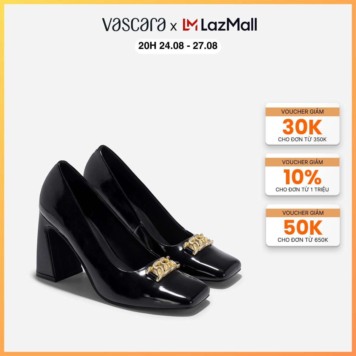 Vascara giày bít mũi vuông block heels nhấn khóa trang trí - bmn 0654