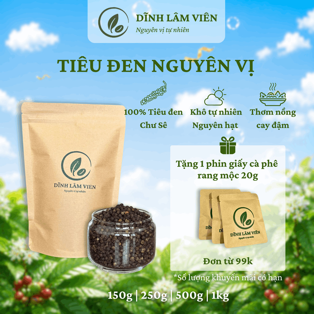 Tiêu đen Chư Sê nguyên hạt khô tự nhiên nguyên vị cay thơm 150g-1kg | Dĩnh Lâm Viên