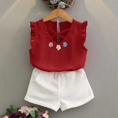 Kids Baby Girls Clothes Clothing Sets Infant Girl 2PCS Toddler Baby Kids Girl Outfit Clothes Chiffon Vest T-Shirt+Shorts Pants Set Girl Clothing Set for Kids