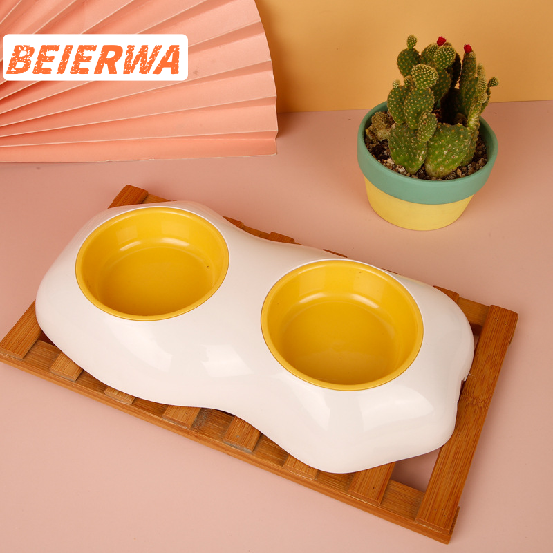 BEIERWA ชุดถ้วยอาหารสัตว์เลี้ยงแบบไข่แดงคู่ ออกแบบสร้างสรรค์สำหรับแมวและสุนัข ใช้ใส่อาหารและน้ำได้พร้อมกัน ราคา 92 บาท*ส่งฟรี