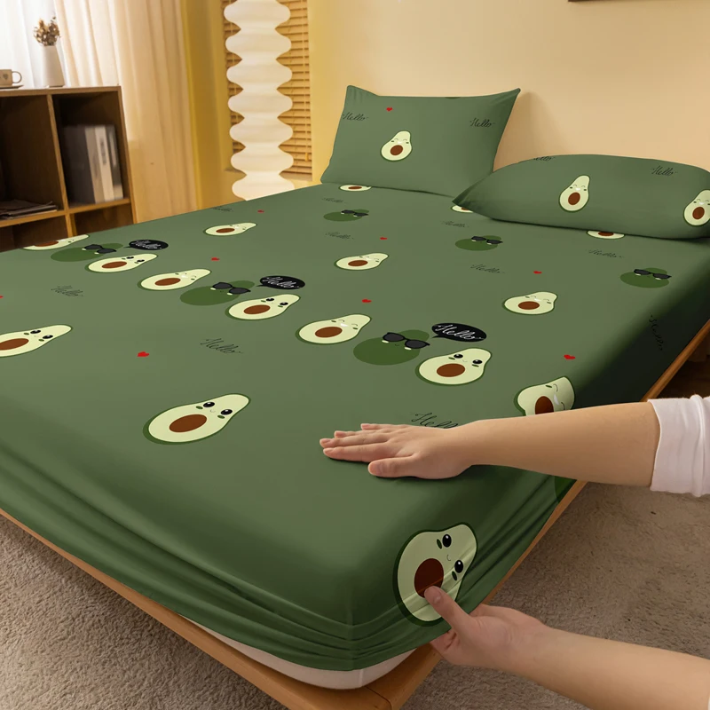 {fthyj} 1 Cartoon Cute Avocado doll printed matte Fitted Sheet, bedroom printed bed cover, bedding (excluding pillowcases)
