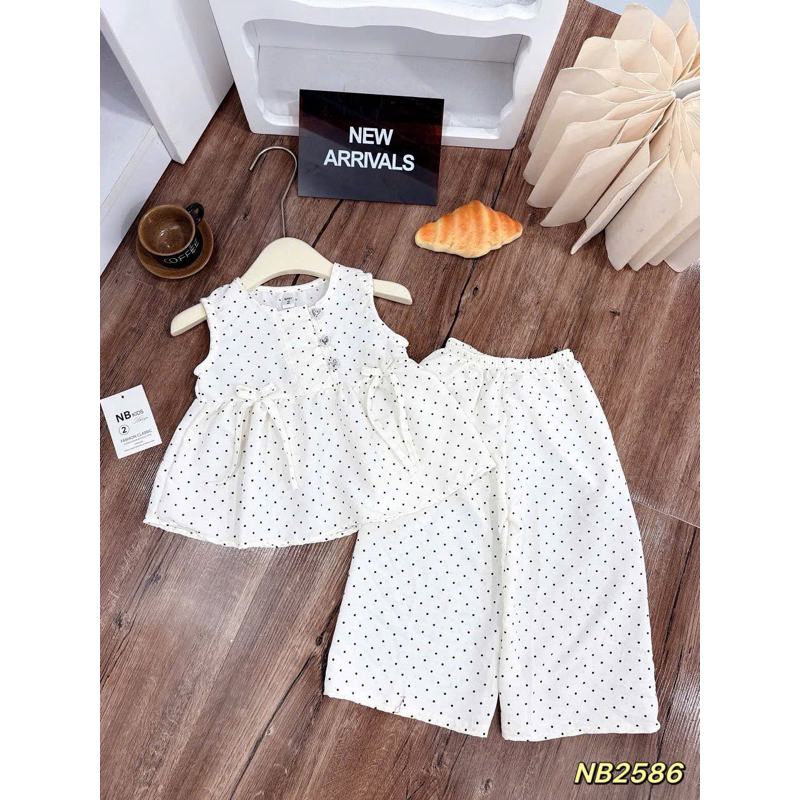 NB2586 Bộ quần áo bé gái Set áo chấm bi babydoll phối quần xuông cho bé gái