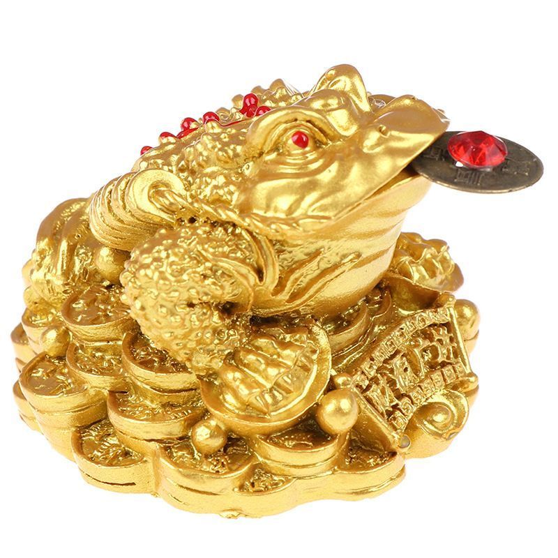 Patung Kodok Patung Keberuntungan | Kodok Kaki Tiga | Warna Gold Patung Fengshui Pajangan Kodok Kodok Cina