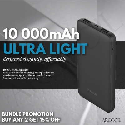 Arccoil Power Bank C17 10000 mAh Dual Port USB Ultra Light 5V2A