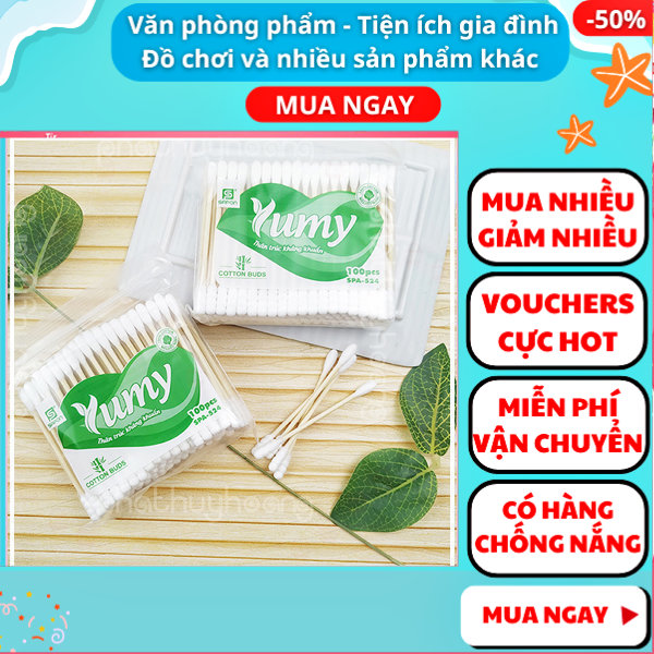 Gói 100 cây tăm bông thân trúc Yumy an toàn môi trường cực tốt ✓Tăm bông chất lượng tốt ✓Cây rái tai ✓tăm bông trẻ em ✓tăm bông người lớn ✓Dụng cụ gia đình ✓ Nguyễn Thùy Store
