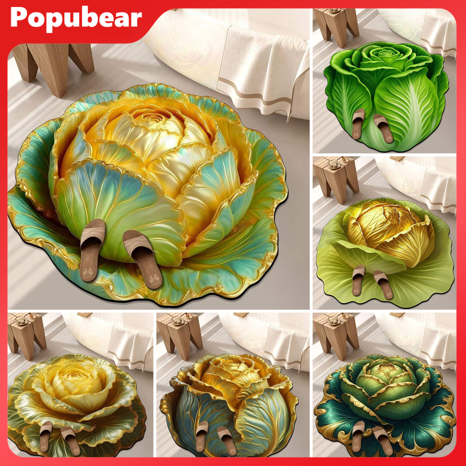 Popubear Crystal Velvet Rug Short Pile Rug Non-slip Crystal Velvet Floor Mat 3d Chinese Cabbage Shape Plush Rug for Living Room Bedroom Home Decor Soft Comfortable Carpet ราคา 1,349 บาท*ส่งฟรี