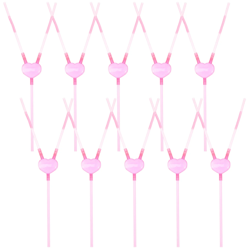 (Roy) 10 Pcs Straw Straws Novelty Party Drinking Creative Double Love Heart Pp for Valentine Child Lovers Two People ราคา 542 บาท*ส่งฟรี