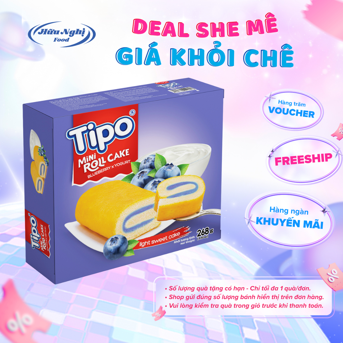 (QUÀ TẶNG) Bánh Bông Lan Sữa Chua Việt Quất 268g