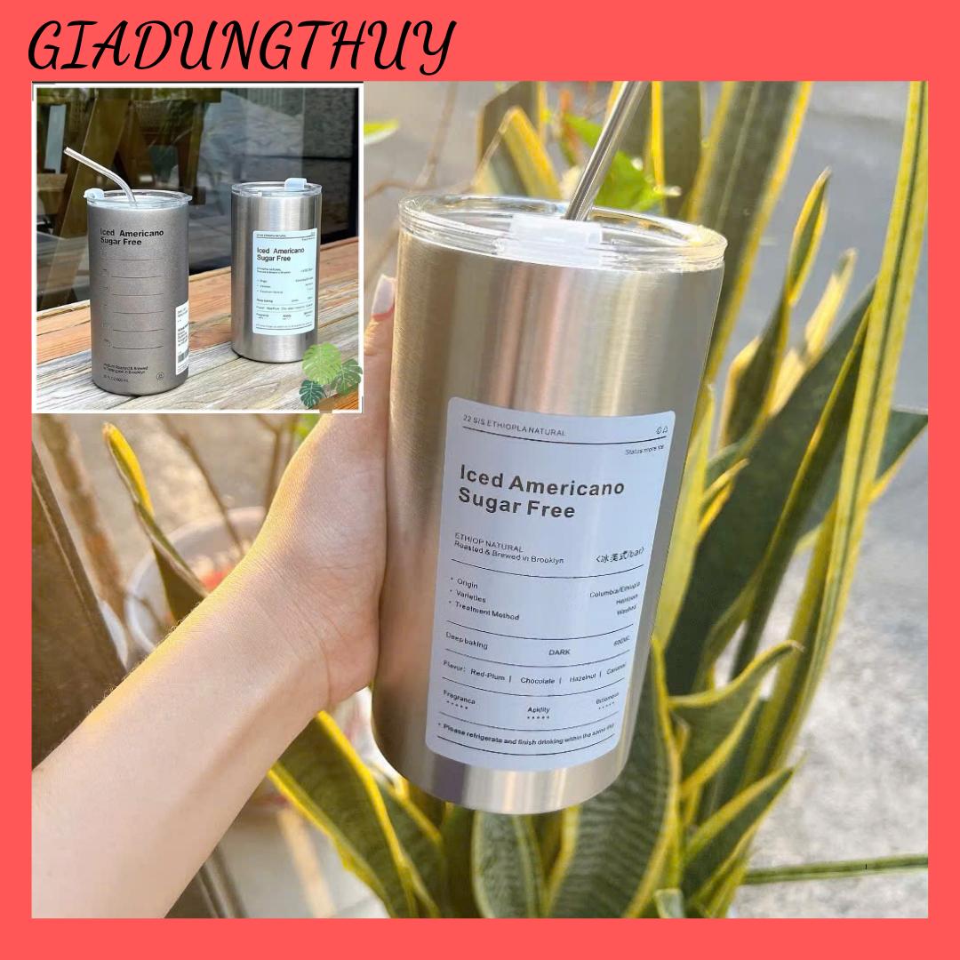 Ly giữ nhiệt ICED AMERRCANO Inox 304 cao cấp, Bình uống nước giữ nhiệt có ống hút không gỉ tiện lợi