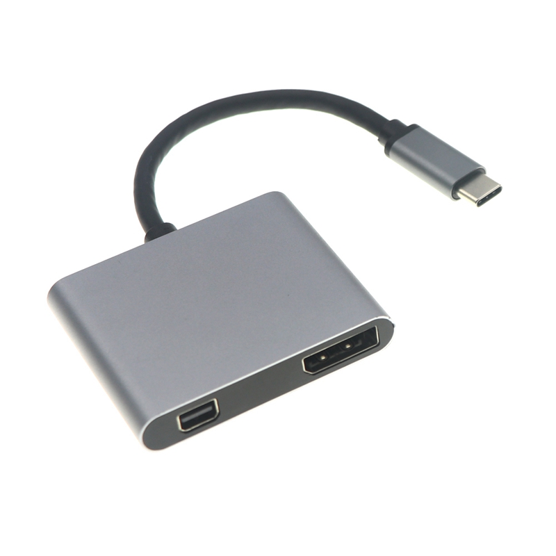 2 In 1 USB ประเภท C ถึง4K X 2K Mini DP + DP Dual จอแสดงผลตัวแปลงพอร์ตอะแดปเตอร์สำหรับ MacBook โทรศัพท์ Monitor Projector