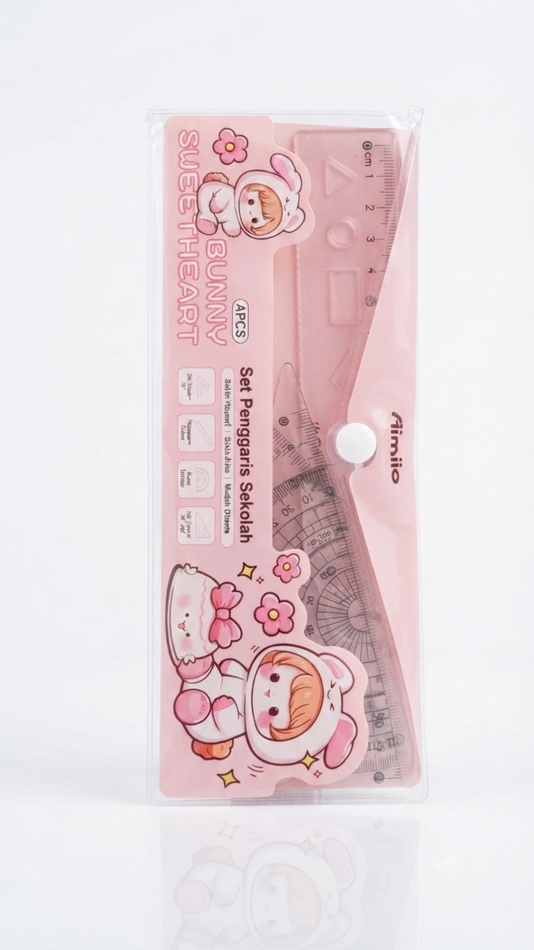 AIMILO PENGGARIS SET LUCU 4 IN 1 / PENGGARIS SEGITIGA BUSUR DERAJAT ESTETIK MOTIF ANAK