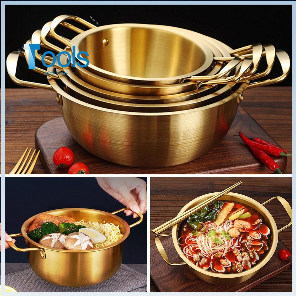 TOOLS 421STORE mini Nồi mì ramen Thép không gỉ có nắp Nồi súp  Mạ vàng Lẩu Dụng cụ nấu ăn cắm trại