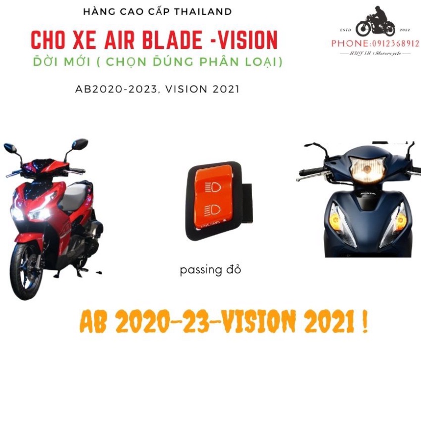 Công Tắc Đèn Xe Vision 2021 - 2022  Air blade 2020-20 23 ( AB 2020-2022) Đỏ Kiểu Thái