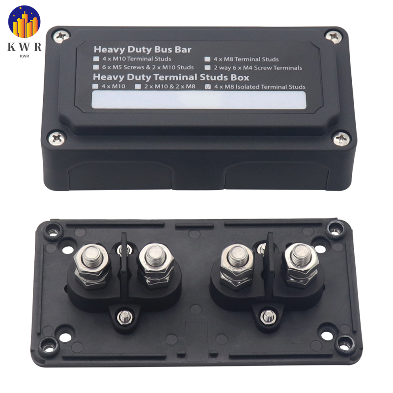 Kwr M8 xe buýt thanh khối thiết bị đầu cuối 48V 200A khối phân phối điện với 4 x M8(3/8 ") thiết bị đầu cuối đinh tán xe buýt thanh hộp cho Xe thuyền