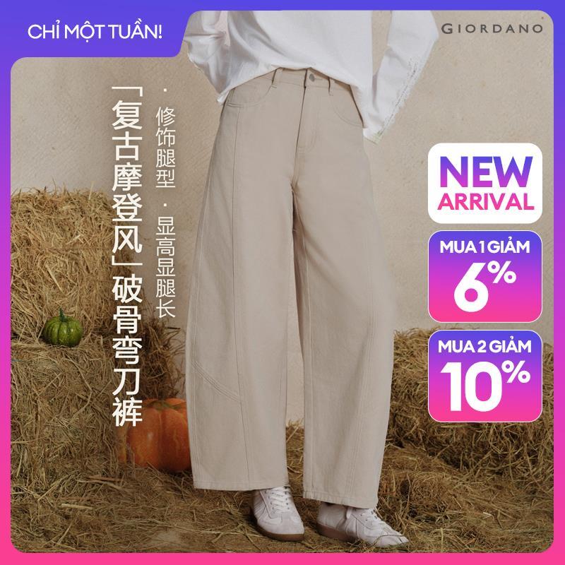 GIORDANO Women Jeans 100% Cotton Seam Detail Barrel Jeans High Waist Five-Pocket Fashionable Casual Loose Denim Pants 18416107