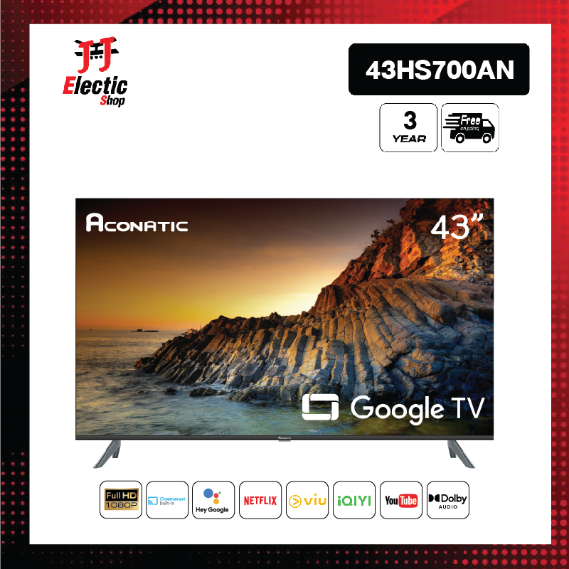 Aconatic ทีวี 43 นิ้ว FHD Google TV รุ่น 43HS700AN รองรับ WiFi ระบบปฏิบัติการ Google/Netflix & Youtube, Voice Search, Frameless Design, Dolby Audio,Chromecast Built in (รับประกัน 3 ปี) ราคา 7,590 บาท*ส่งฟรี