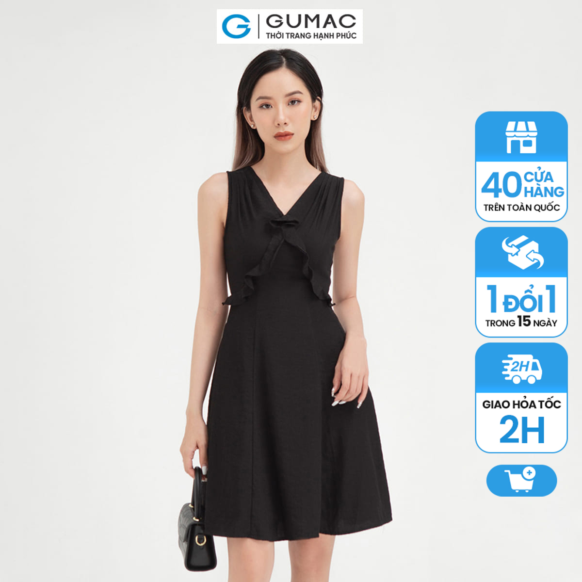 Váy đầm nữ đẹp kiểu dáng  sát nách xếp vai thời trang GUMAC mẫu mới DB453, vổ V quyễn rũ, chất liệu Đũi Xước cao cấp