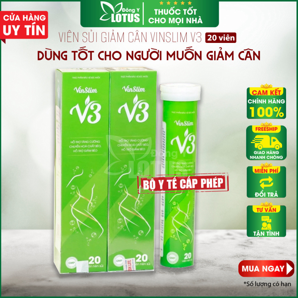 [Mua 3 tặng 1] Vin Slim V3 - Viên Sủi Giảm Cân Hiệu Quả Đốt Mỡ Thừa Tự Nhiên An Toàn