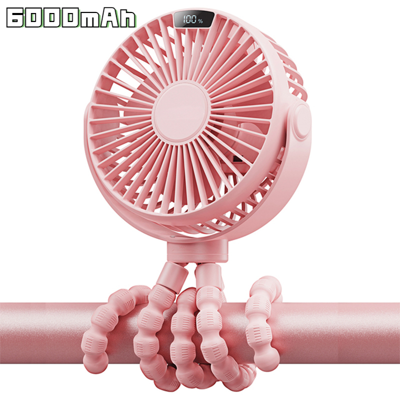 Quạt di động 6000mAh pin LED hiển thị xe đẩy em bé Fan 4 tốc độ yên tĩnh người hâm mộ cá nhân Chân máy tính để bàn Clip Fan mini cầm tay fan hâm mộ