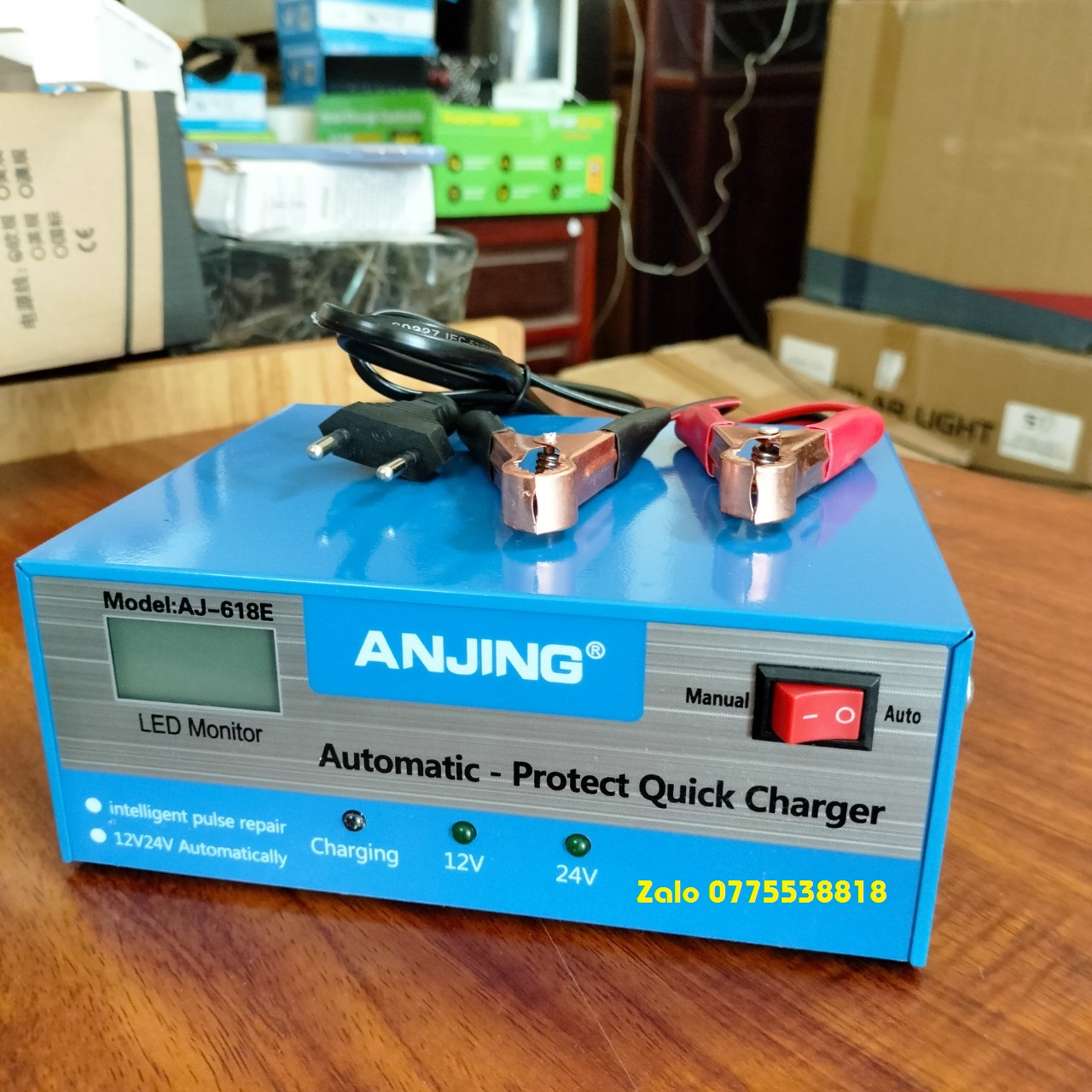 Bộ sạc acquy tự động 12v -24v cho acquy từ 4ah -200ah anjing-618e xanh