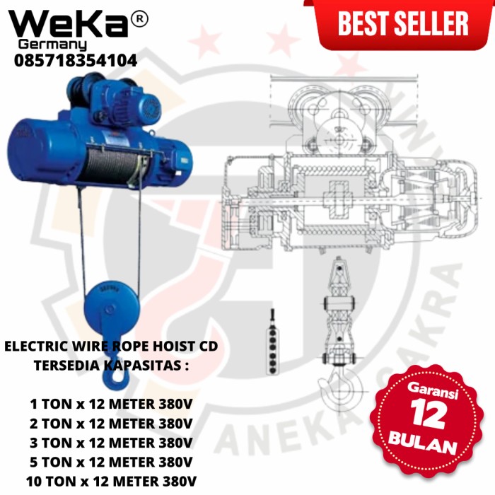 PROMO- ELECTRUC WIRE ROPE HOIST CRANE 10 TON X 12 METER WEKA GERMANY - MINAMIA SHOP Harga 79,820,000 rupiah*Gratis Ongkir