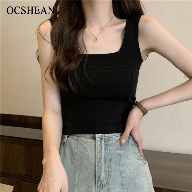 OCSHEAN ใหม่สลิมฟิตดีไซน์ดูผอมเสื้อสายเดี่ยวใส่ข้างนอกเสื้อกล้ามตัวเล็กสไตล์เกาหลี ราคา 128 บาท*ส่งฟรี