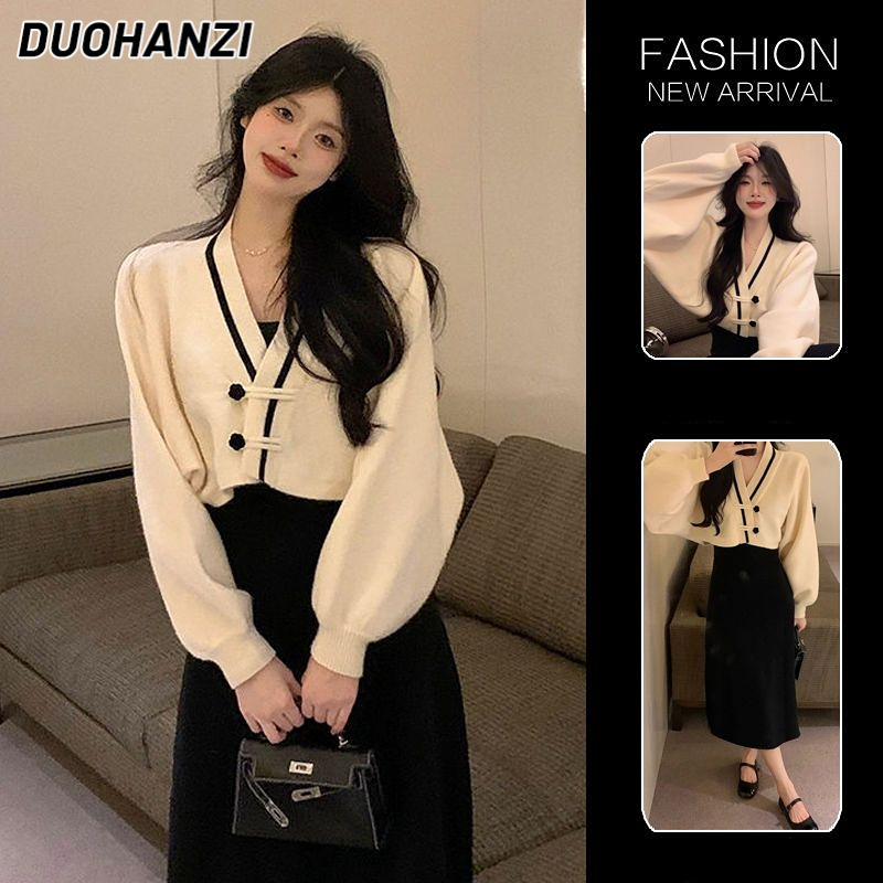 K30DUOHANZI Áo khoác cổ chữ V phong cách cổ điển thời trang thu đông dành cho nữ