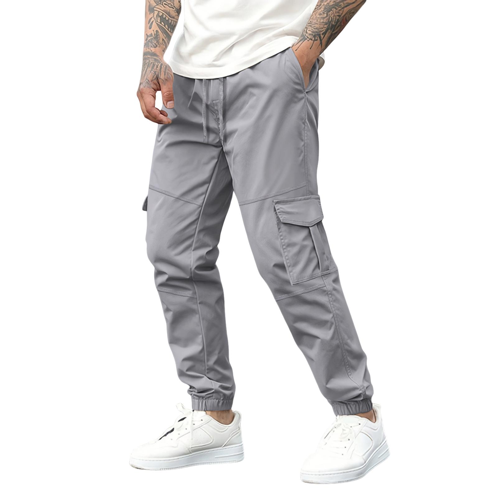 UHH Men Casual Overalls Pants Leg-tie Pants for Men Men's Casual Jogger Pants with Drawstring Pockets – Lightweight Slim Fit Workout Running Hiking Trousers for Summer Outdoor Activities - 2