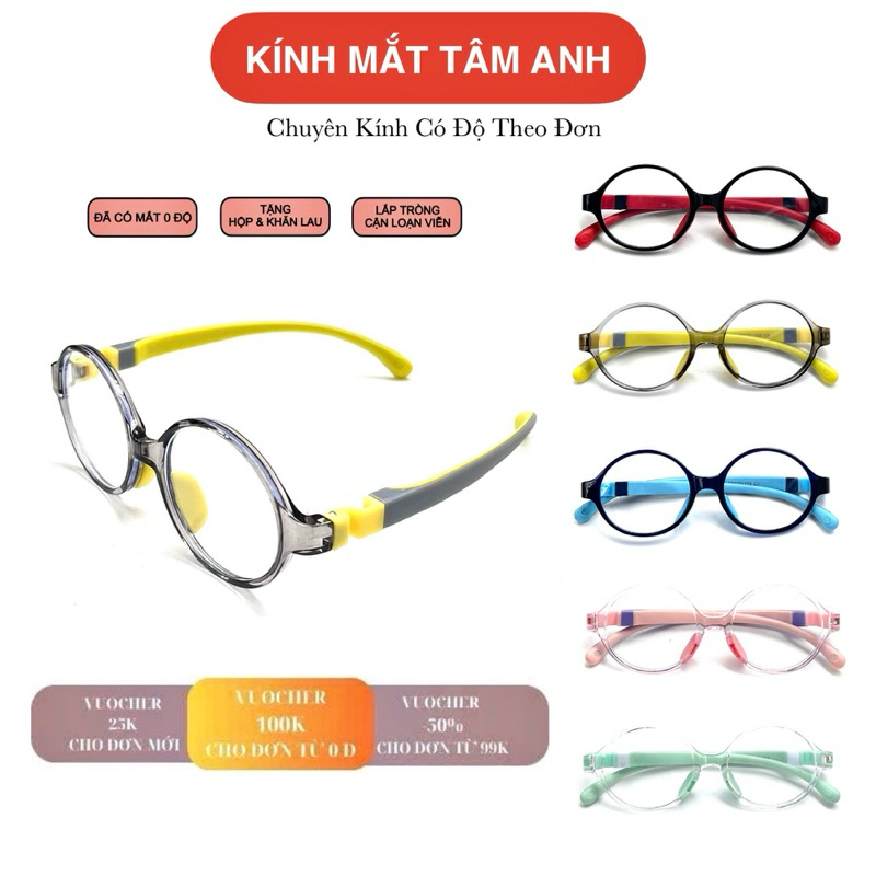 Gọng kính trẻ em Loại nhỏ dành cho bé từ 2 đến 7 tuổi, gọng siêu dẻo chống gẫy, an toàn cho bé