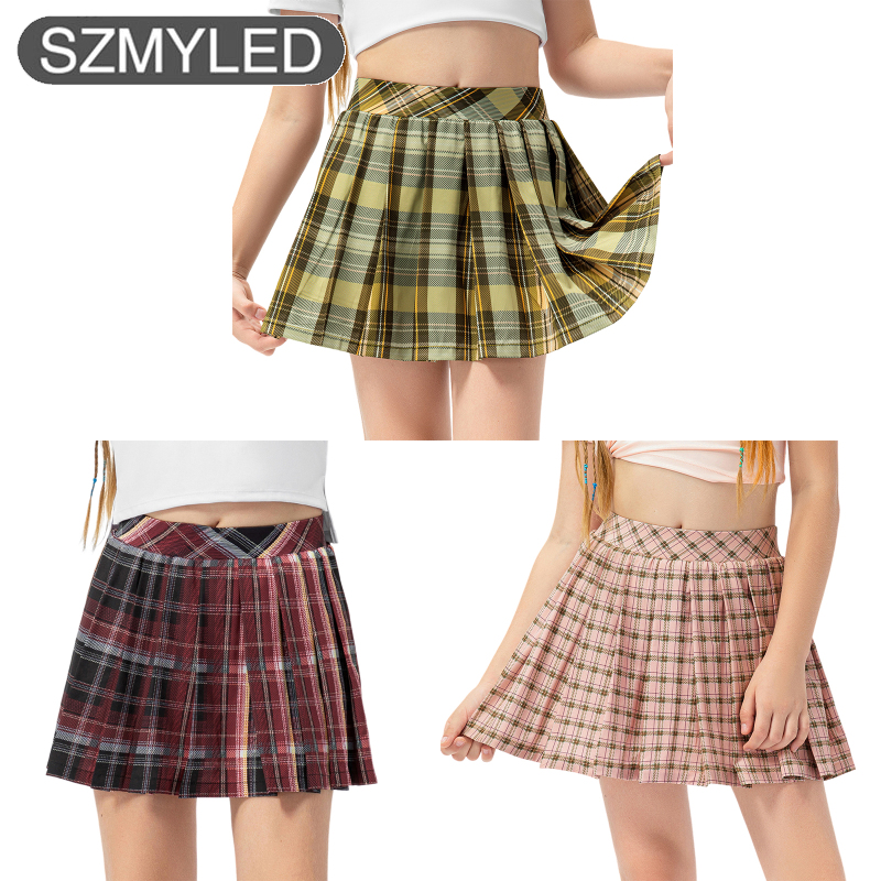 Girls Pleated Skirts Summer Plaid High Waisted Tennis Golf Skirt School Uniform Athletic A-line Dresses With Shorts