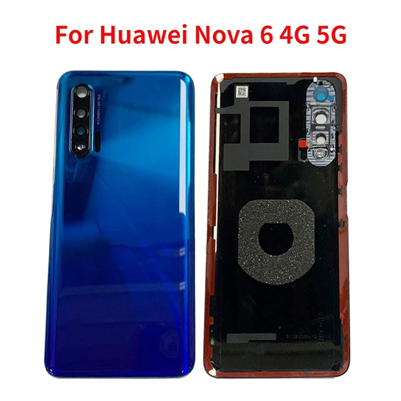 Nhà ở ban đầu cho Huawei Nova 6 4G 5g Ốp lưng pin Bìa Glass cửa sau Trường hợp với ống kính máy ảnh 