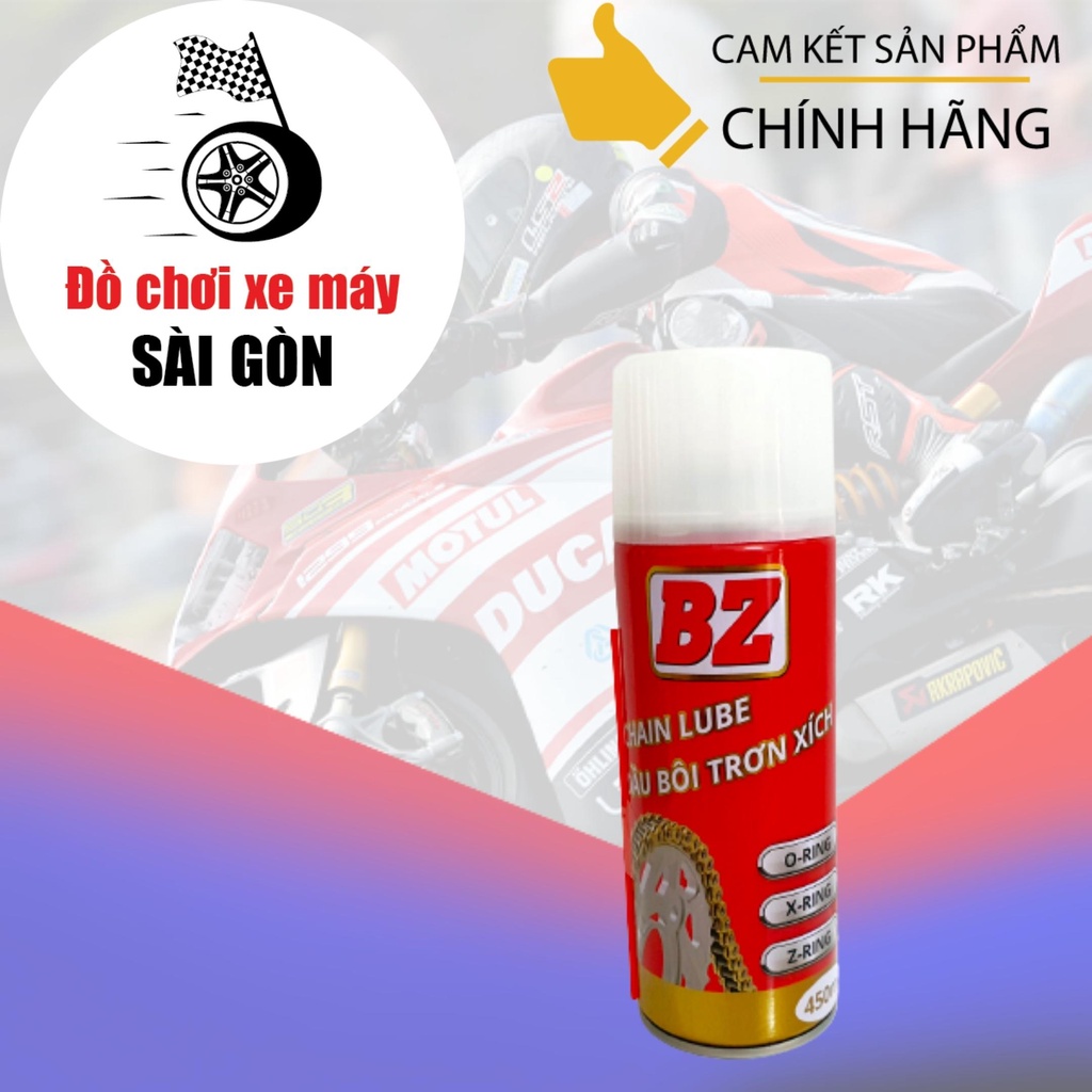 Chai Xịt Dưỡng Sên BZ CHAIN LUBE 450ml, chai bôi trơn bảo dưỡng sên BZ 450ml dạng tơ nhện bám dính giá tốt nhất