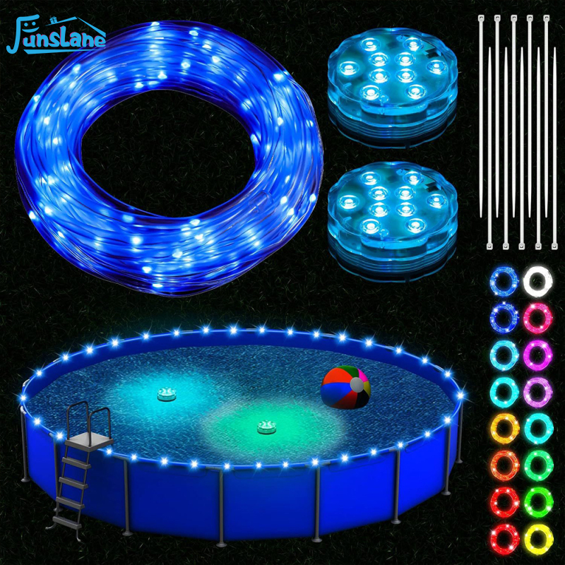 FunsLane LED Pool Lights With Remote Control, 33FT Color Changing IP67 Waterproof LED Strip Lights For Above Ground Pools, Pond, Bathtub, Trampoline ราคา 366 บาท*ส่งฟรี