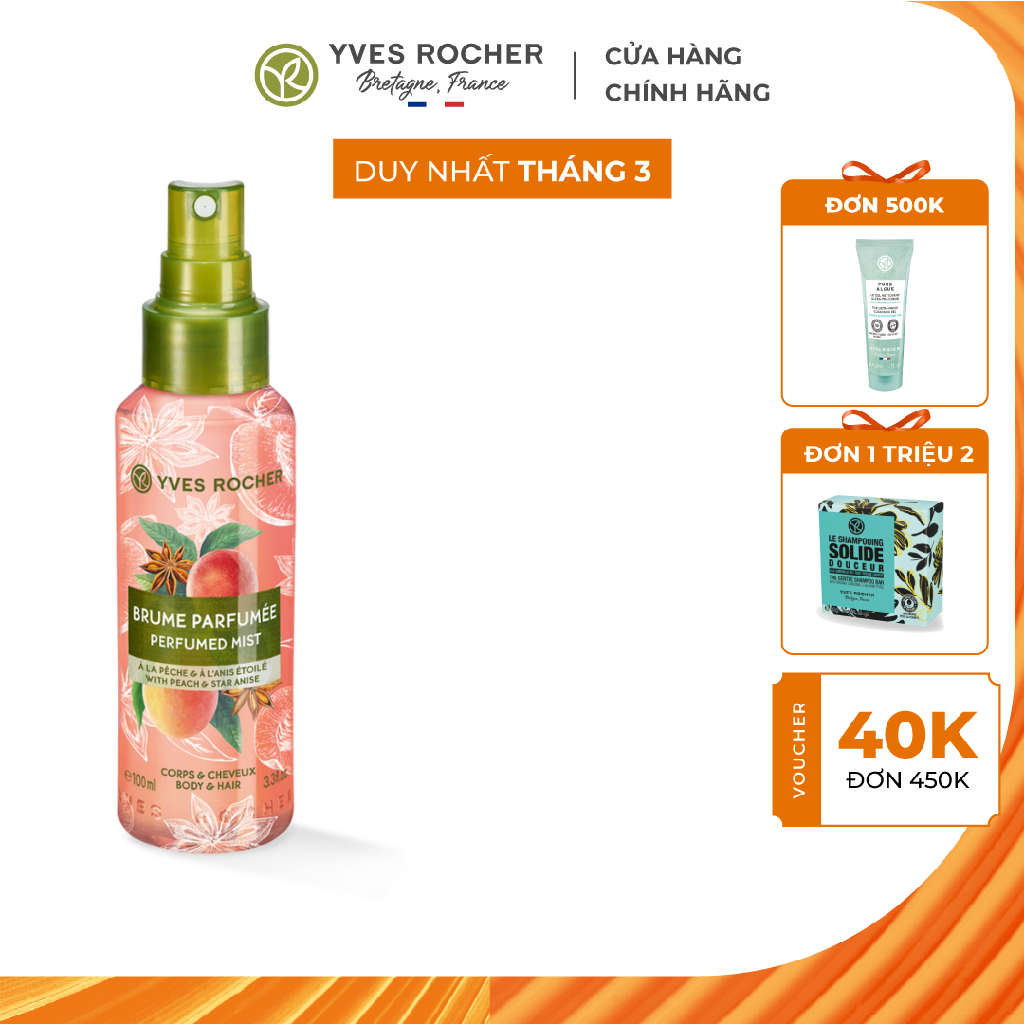Xịt Thơm Toàn Thân Yves Rocher Sensuality Body & Hair Mist Peach & Star Anise 100ml