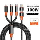 VINTLOOK Cáp sạc 3 trong 1 dệt kim 6A siêu nhanh, lõi đồng mạ thiếc, sạc được 65% trong 30 phút
