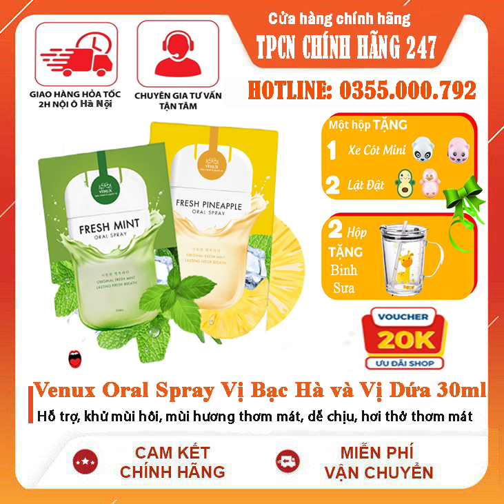 Xịt thơm miệng venux oral spray vị bạc hà và vị dứa 30ml